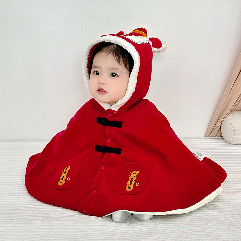 Children's cape winter plus velvet baby cape Chinese lion cape winter baby clothes Chinese New Year