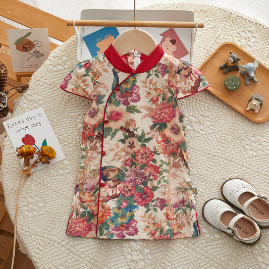 Girls' Cheongsam Summer Chinese Style Children's Cheongsam 25 Summer New Girls' New Chinese Style Dress Improved Cheongsam Summer