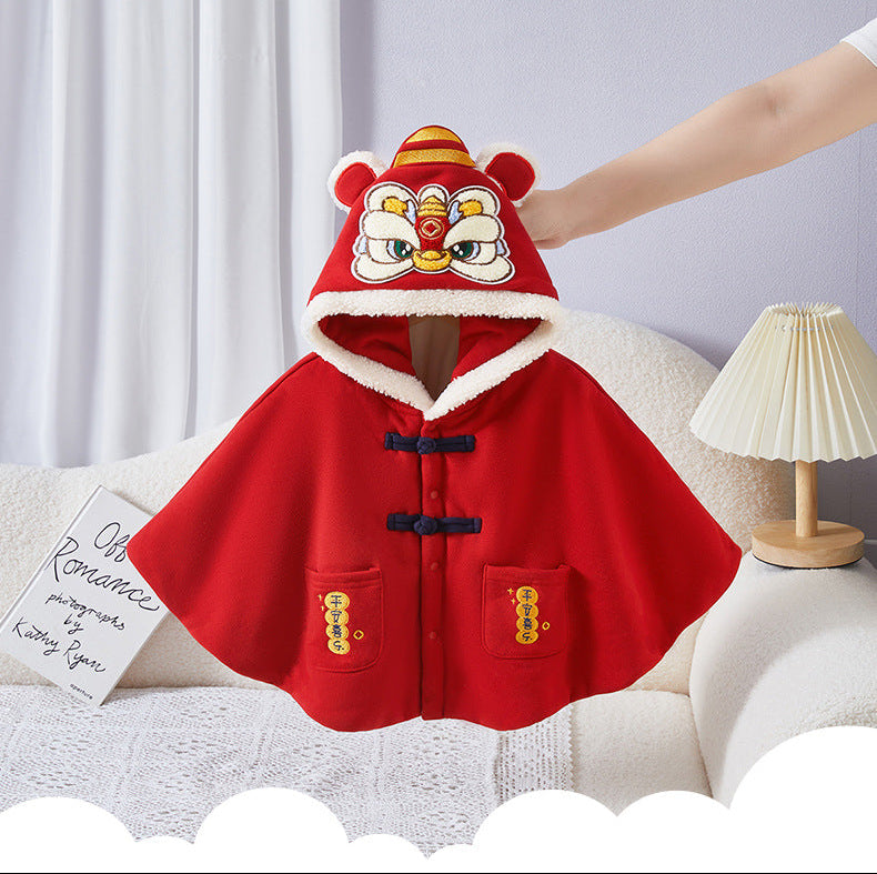 Children's cape winter plus velvet baby cape Chinese lion cape winter baby clothes Chinese New Year