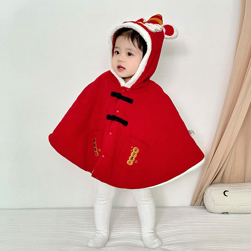 Children's cape winter plus velvet baby cape Chinese lion cape winter baby clothes Chinese New Year