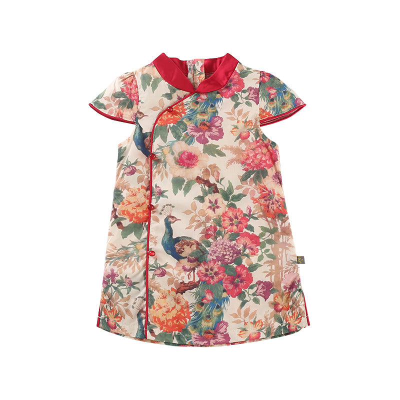 Girls' Cheongsam Summer Chinese Style Children's Cheongsam 25 Summer New Girls' New Chinese Style Dress Improved Cheongsam Summer
