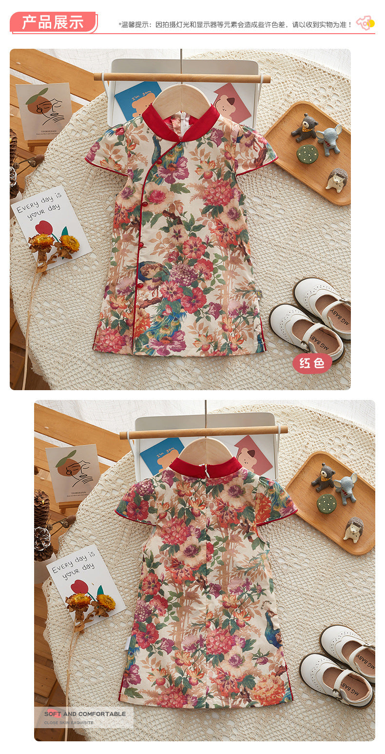 Girls' Cheongsam Summer Chinese Style Children's Cheongsam 25 Summer New Girls' New Chinese Style Dress Improved Cheongsam Summer