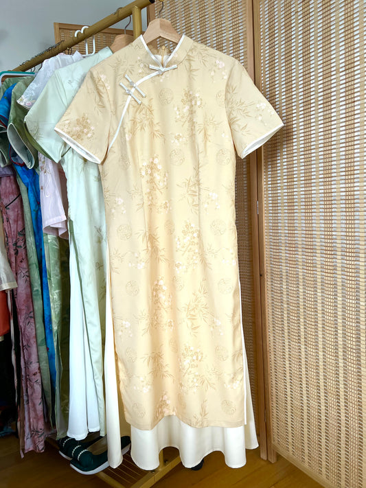 Women Qipao Dress Short Sleeves Cheongsam Vintage Aodai Ceremony Party Ceremony New Year