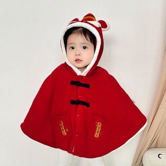 Children's cape winter plus velvet baby cape Chinese lion cape winter baby clothes Chinese New Year