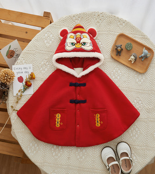 Children's cape winter plus velvet baby cape Chinese lion cape winter baby clothes Chinese New Year