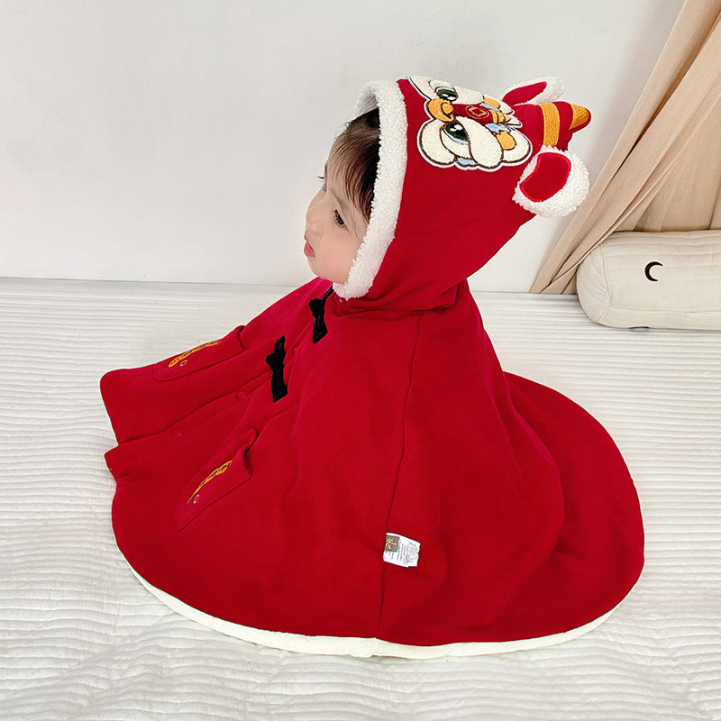 Children's cape winter plus velvet baby cape Chinese lion cape winter baby clothes Chinese New Year