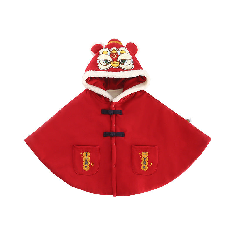 Children's cape winter plus velvet baby cape Chinese lion cape winter baby clothes Chinese New Year