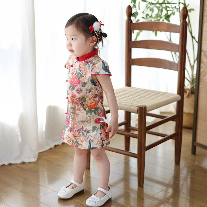 Girls' Cheongsam Summer Chinese Style Children's Cheongsam 25 Summer New Girls' New Chinese Style Dress Improved Cheongsam Summer