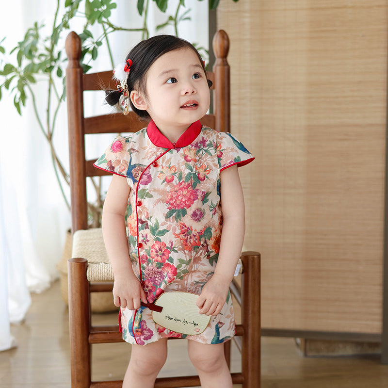 Girls' Cheongsam Summer Chinese Style Children's Cheongsam 25 Summer New Girls' New Chinese Style Dress Improved Cheongsam Summer