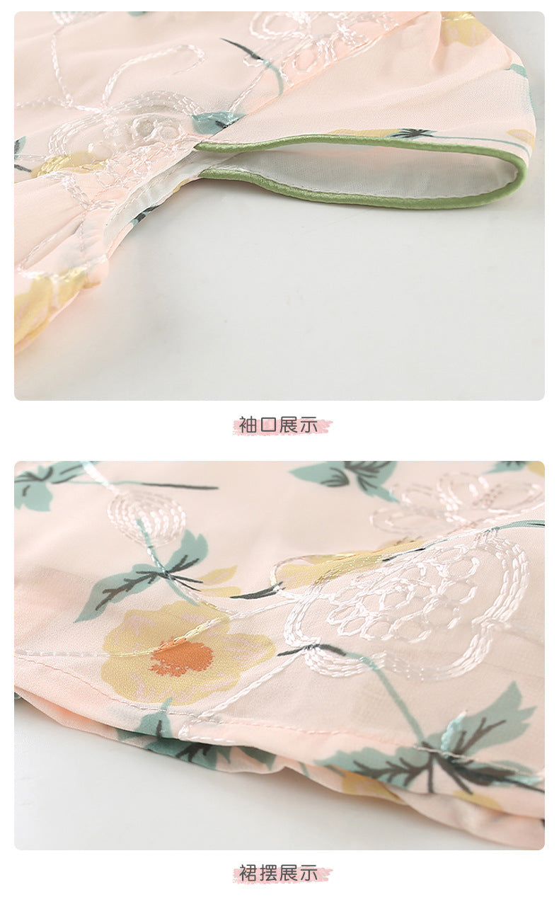 Chinese Kid's Qipao dress & Cheongsam, Girl Tang Suit, Short Sleeves, Midi Dress, Vintage Literary Girl's Autumn Costume