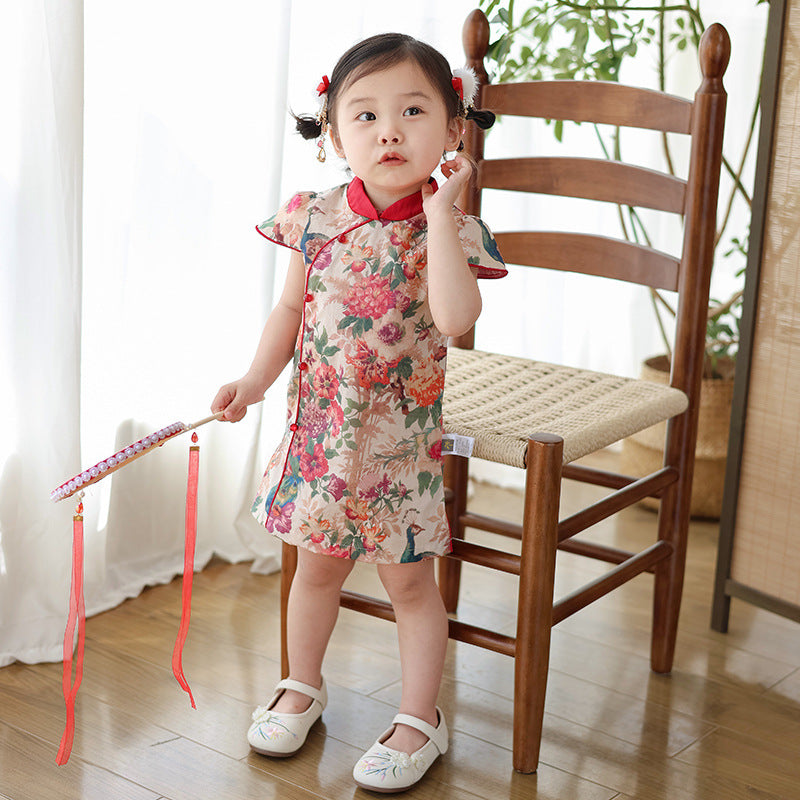Girls' Cheongsam Summer Chinese Style Children's Cheongsam 25 Summer New Girls' New Chinese Style Dress Improved Cheongsam Summer