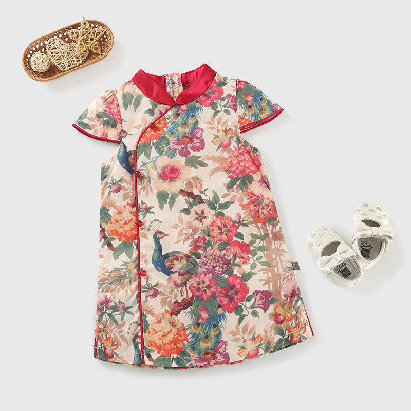 Girls' Cheongsam Summer Chinese Style Children's Cheongsam 25 Summer New Girls' New Chinese Style Dress Improved Cheongsam Summer