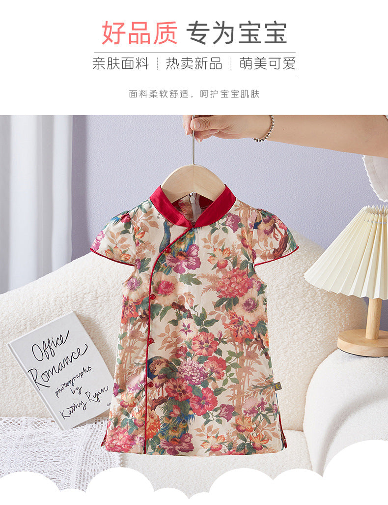 Girls' Cheongsam Summer Chinese Style Children's Cheongsam 25 Summer New Girls' New Chinese Style Dress Improved Cheongsam Summer