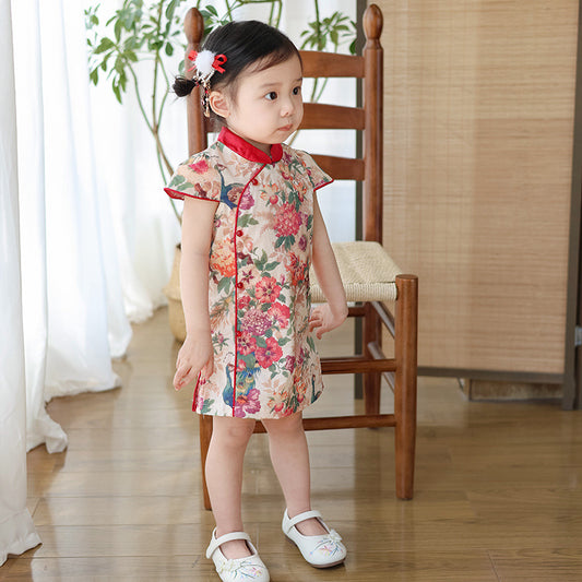 Girls' Cheongsam Summer Chinese Style Children's Cheongsam 25 Summer New Girls' New Chinese Style Dress Improved Cheongsam Summer